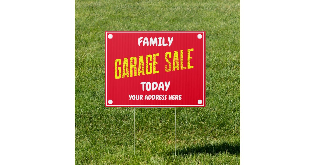 Garage Sale Family White Text Yellow Text Red Sign | Zazzle