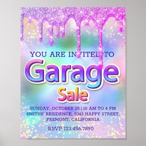 Garage Sale Glitter  Drips Holographic Home Pink Poster