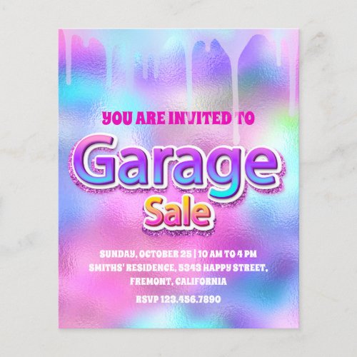 Garage Sale Holographic Pink Glitter Drip Flyer