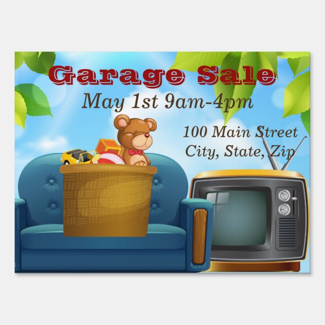 Garage Sale Medium SpeedySigns Yard Sign (Back)