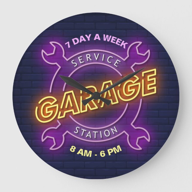 Garage Service Station Custom Text Large Clock (Front)