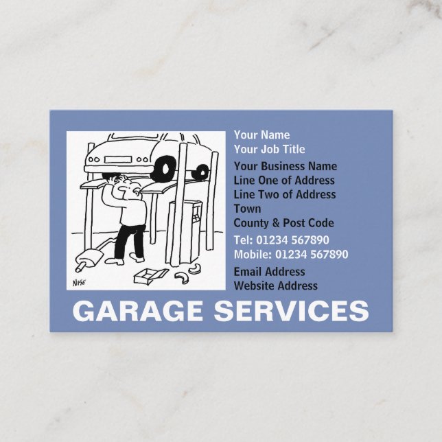 Garage Services Cartoon Business Card (Front)