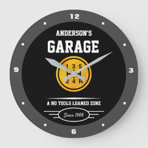 Garage Slogan Any Name Gold Car Gear Shifter Knob Large Clock