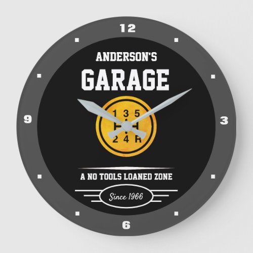 Garage Slogan Any Name Gold Car Gear Shifter Knob Large Clock