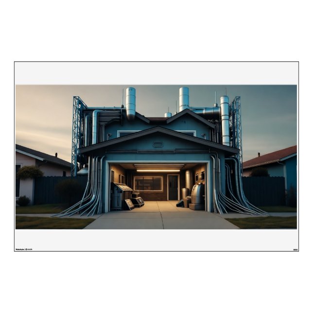 Garage Tech Upgrade clear rectangle wall decal (Front)