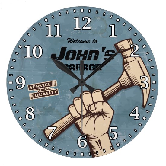 Garage Tools Man Cave Personalizable Retro-Style Large Clock