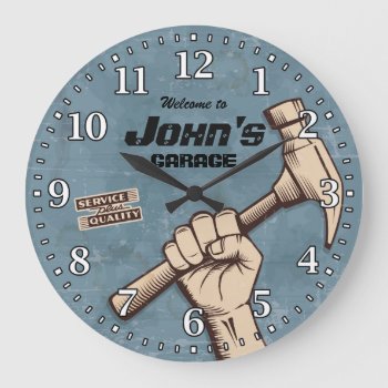 Garage Tools Man Cave Personalizable Retro-style Large Clock by NiceTiming at Zazzle