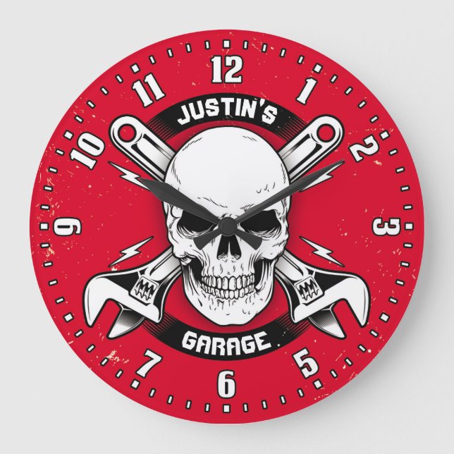 Garage Tools Man Cave Personalizable Retro-Style Large Clock (Front)