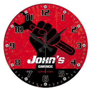 Garage Tools Man Cave Personalizable Retro-Style Large Clock