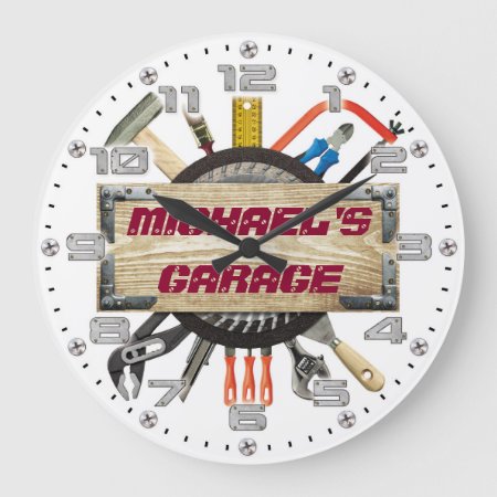 Garage Tools Man Cave Personalizable Retro-style Large Clock