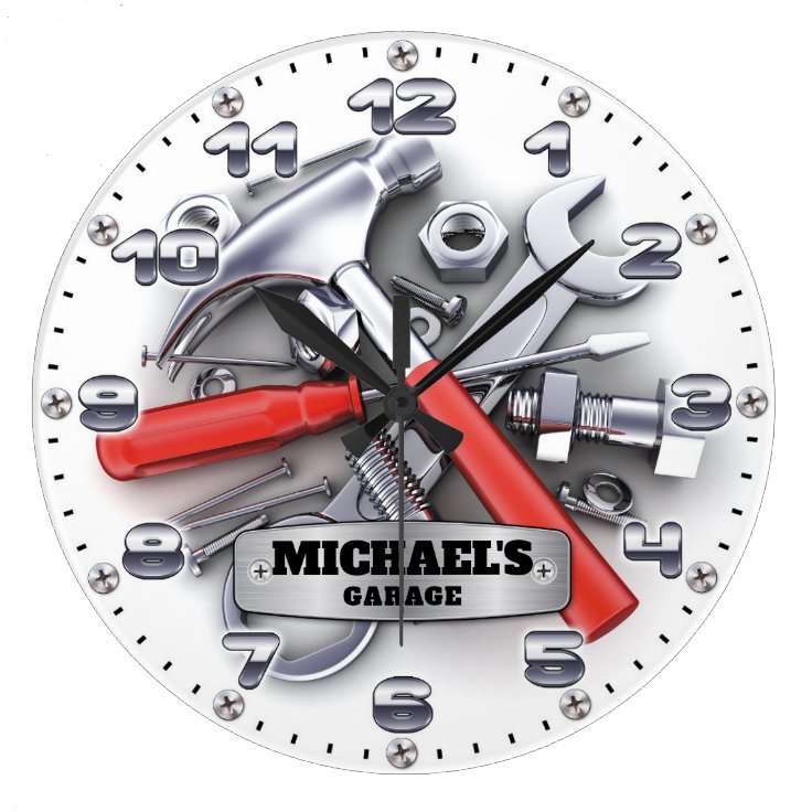 Garage Tools Man Cave Personalizable Wall Clock Zazzle