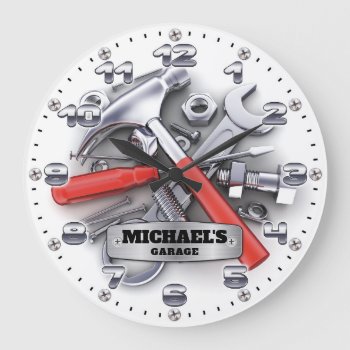 Garage Tools Man Cave Personalizable Wall Clock by NiceTiming at Zazzle