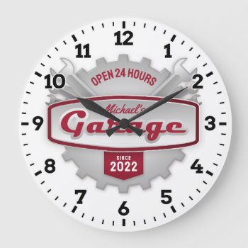 Garage Tools Man Cave Personalizable Wall Clock by NiceTiming at Zazzle