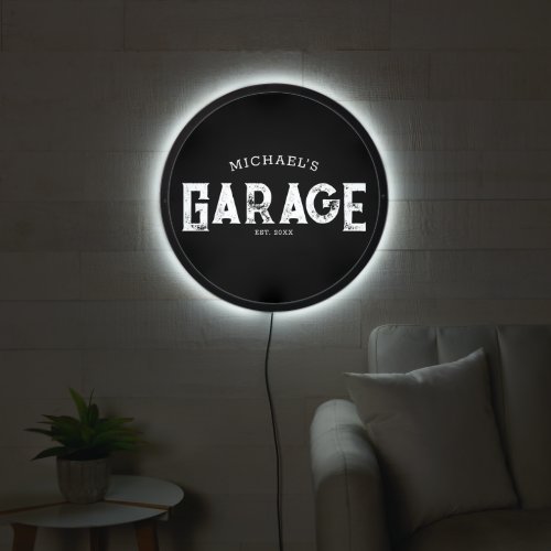 Garage Vintage Grunge Black LED Sign