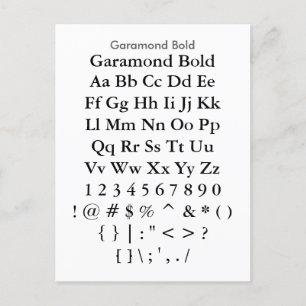 Garamond Bold - Zazzle Font Sampler Sheet Postcard