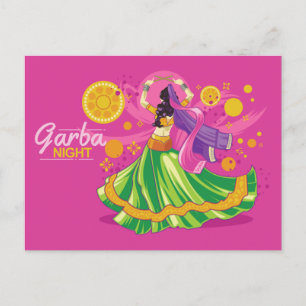 Garba Night Dancer, pink Invitation Postcard