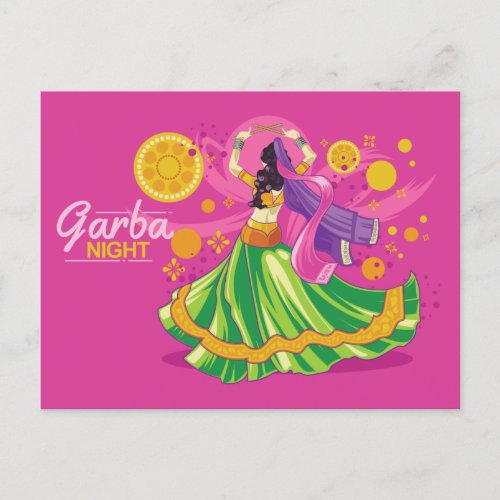 Garba Night Dancer pink Invitation Postcard