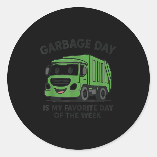 Garbage Day Is Favorite Traruck Kids Boys Toddlers Classic Round Sticker (Front)