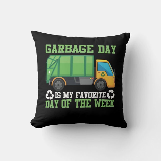 Garbage Day Truck Waste Disposal Dumpster Throw Pillow (Front)