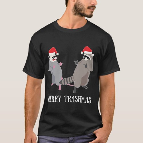 Garbage Gang Opossum Raccoon Santa Claus Merry Tra T_Shirt