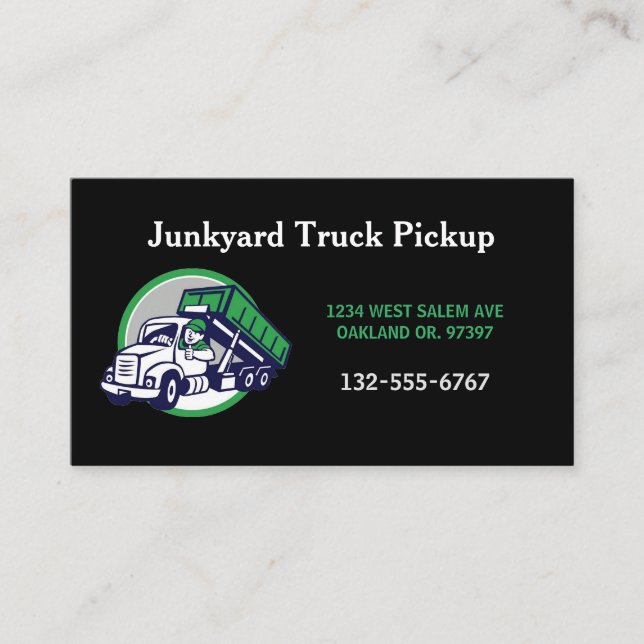 Garbage Junkyard Pickup Cartoon Guy Business Card (Front)