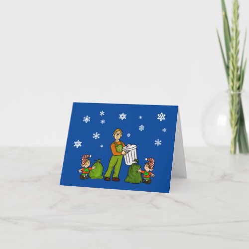 Garbage Man and Elves Christmas Card