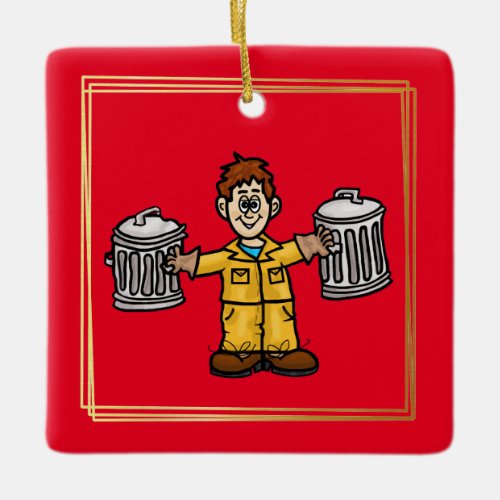 Garbage Man Holding Two Cans Christmas Ornament