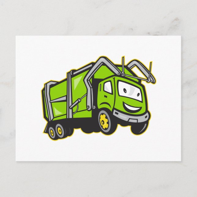 Garbage Rubbish Truck Cartoon Postcard (Front)