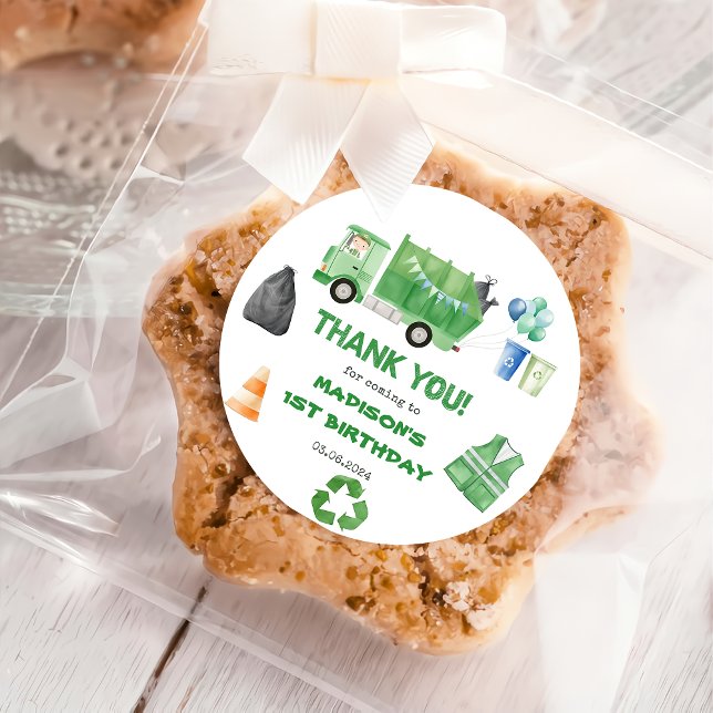 Garbage Trash Truck 1st Birthday Party Classic Round Sticker (Creator Uploaded)