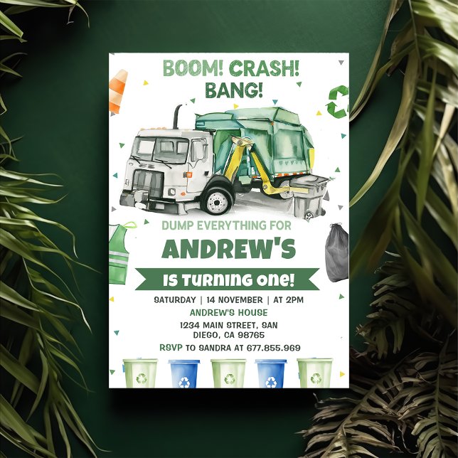 Garbage Trash Truck 1st Birthday Party  Invitation (Creator Uploaded)