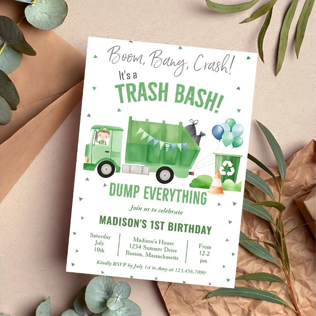 Garbage Trash Truck 1st Birthday Party  Invitation (Creator Uploaded)