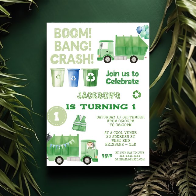 Garbage Trash Truck 1st Birthday Party  Invitation (Creator Uploaded)