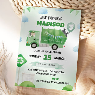 Garbage Trash Truck 3rd Birthday Party  Invitation