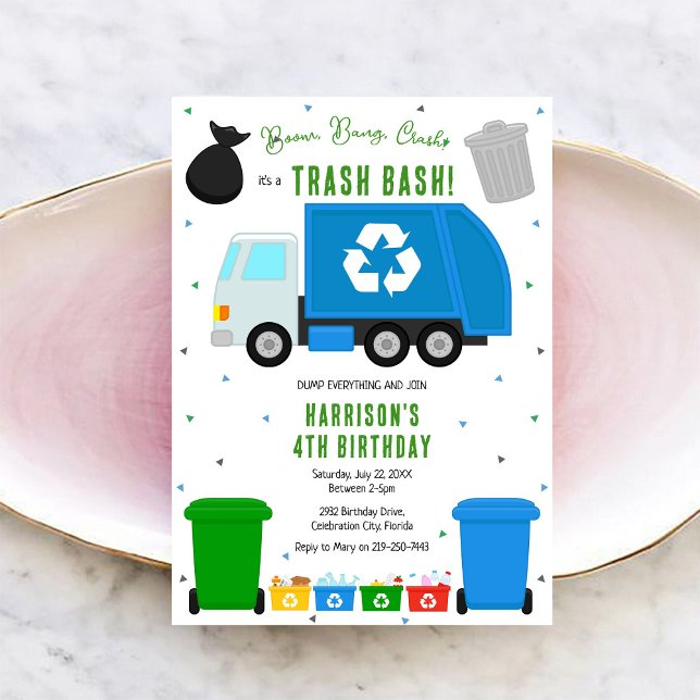 Garbage Trash Truck Birthday Invitation (Creator Uploaded)