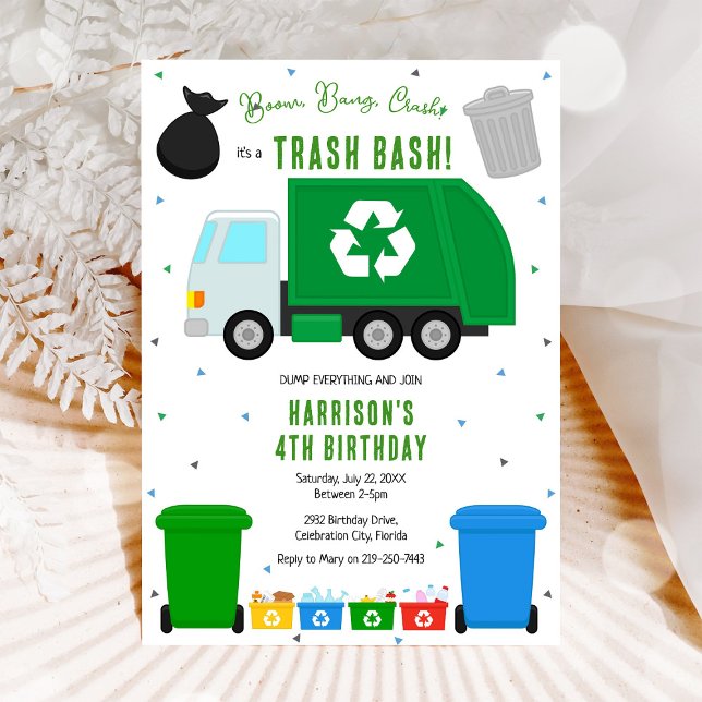Garbage Trash Truck Birthday Invitation (Creator Uploaded)
