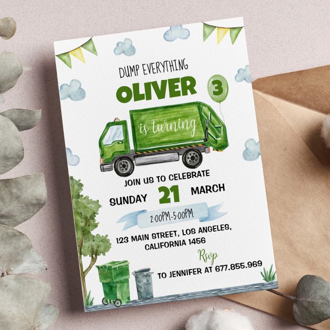 Garbage Trash Truck Birthday Invitation (Creator Uploaded)