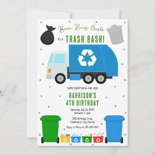Garbage Trash Truck Birthday Invitation
