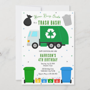 Garbage Trash Truck Birthday Invitation