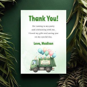 Garbage Trash Truck Birthday Party Thank You Card