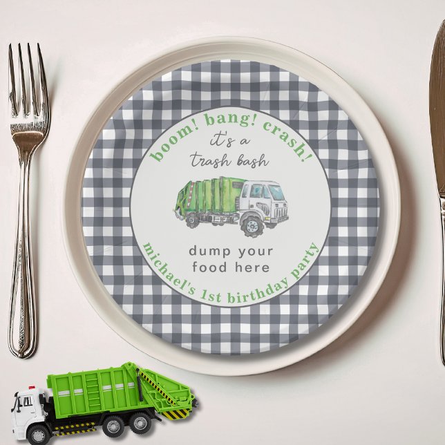 Garbage Trash Truck Birthday Personalized Funny Paper Plates (Creator Uploaded)