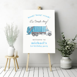 Garbage Trash Truck Boy 1st Birthday Welcome Sign