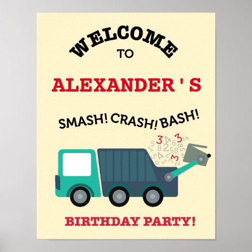 Garbage Truck 3rd Birthday Welcome Party Poster