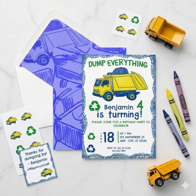 Garbage Truck 4th Birthday Invitation  (Creator Uploaded)