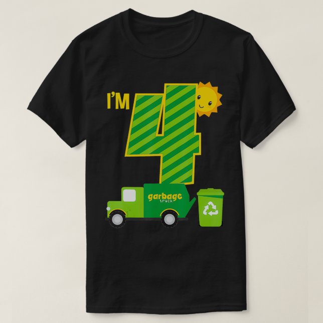 Garbage Truck 4th Birthday Party I'm 4 Birthday Bo T-Shirt (Design Front)