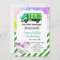 Garbage truck and unicorn joint party invitation