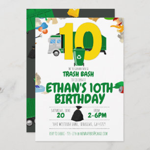 Garbage Truck Birthday Garbage Truck 10th Birthday Invitation