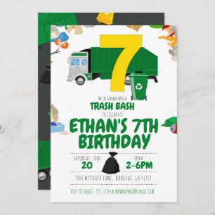Garbage Truck Birthday, Garbage Truck 7th Birthday Invitation