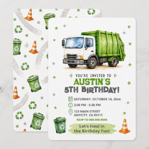 Garbage Truck Birthday Invitation Kids Party