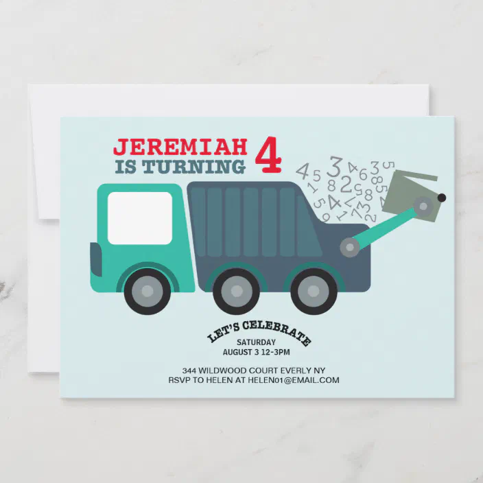 8 Garbage Truck Birthday Party Favors Personalized Invitations 