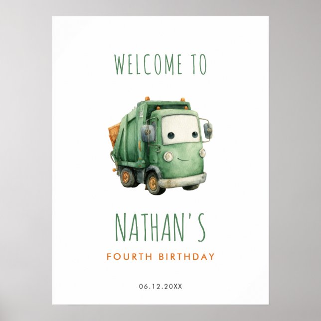 Garbage Truck Birthday Welcome Poster (Front)